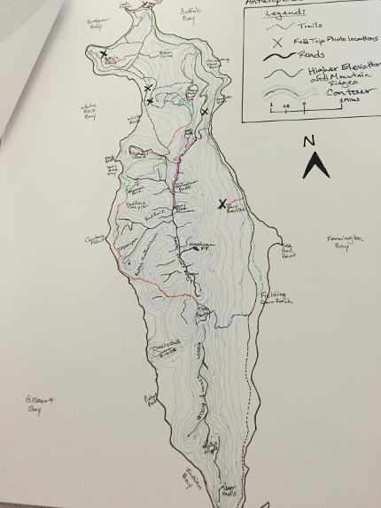 Hand-drawn map of Antelope Island State Park